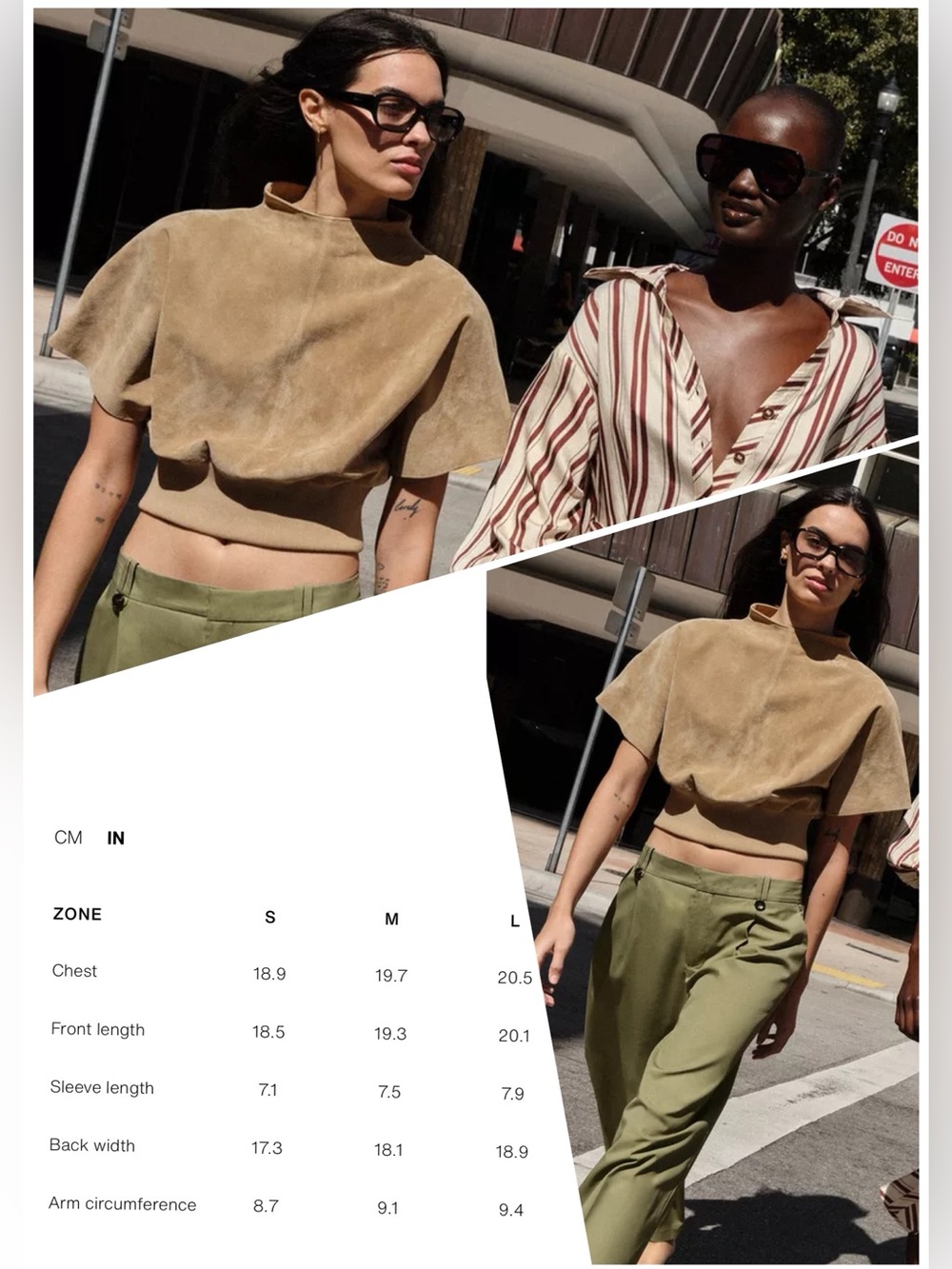 Zara Suede Leather Top High Neck Short Sleeves Snap Button Closure Beige Medium - Picture 3 of 16